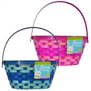 Greenbrier International Easter Round Hanging Woven Bamboo Basket, Colorful Spring Design, Set of 4