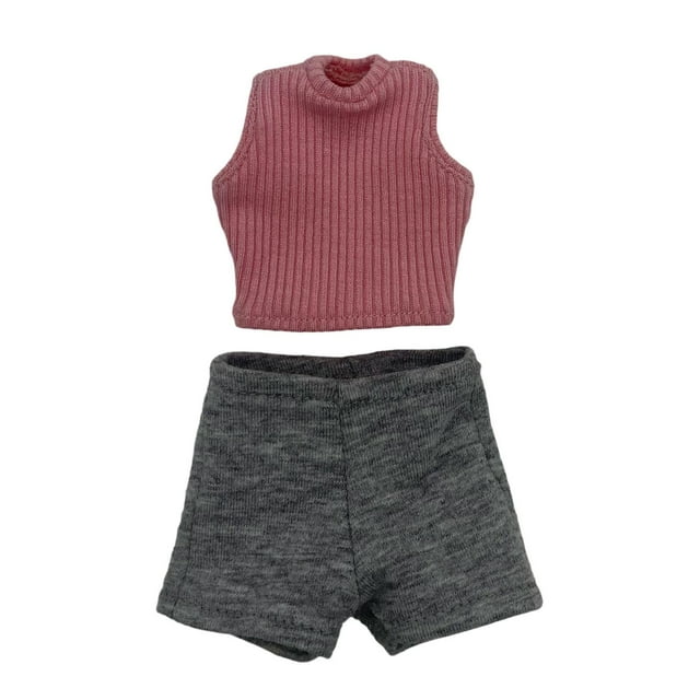 Camiseta sin mangas con pantalones cortos a escala 1/6, traje básico corto, disfraz realista, minifalda de verano. gris