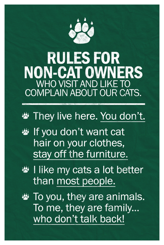 Cat Rules For Non Cat Owners Cat Poster Funny Wall Posters Kitten