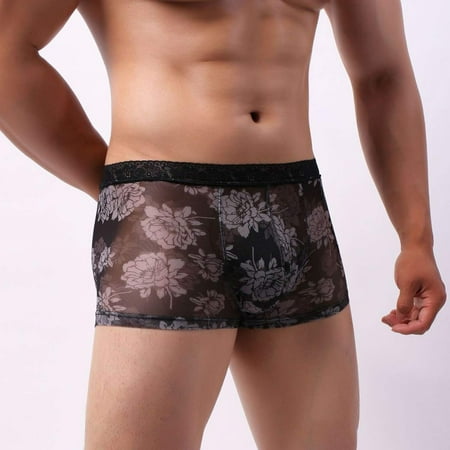 

HHei_K Men s Printed Transparent Lace Breathable U Breathable Floral Briefs