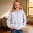 thumbnail image 2 of RMGVDSD Girls Zip Up Hoodies Solid Color Hooded Sweatshirt Jackets Pockets Fall Winter Loose Fit Casual Hoodie Coat for Children Versatile Daily Comfort Wear 11-12 Years, 2 of 4