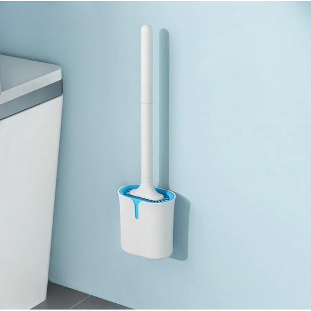 Escobilla de baño, estropajo de inodoro con cerdas de silicona, cepillo limpiador de inodoro compacto y flexible con soporte de secado ventilado, cepillo limpiador de inodoro
