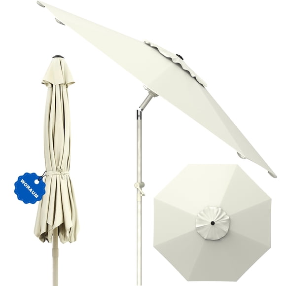 Luxvie 9.8FT Outdoor Patio Umbrella, Table Market Umbrella with Push Button Tilt and Crank, 8 Sturdy Ribs UV Protection Waterproof for Garden, Deck, Backyard, Pool, White