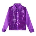 thumbnail image 3 of Vxuxlje Kids Boys Glittery Sequined Long Sleeve Latin Dance Shirt Choir Jazz Dance Stage Top Purple 130, 3 of 4