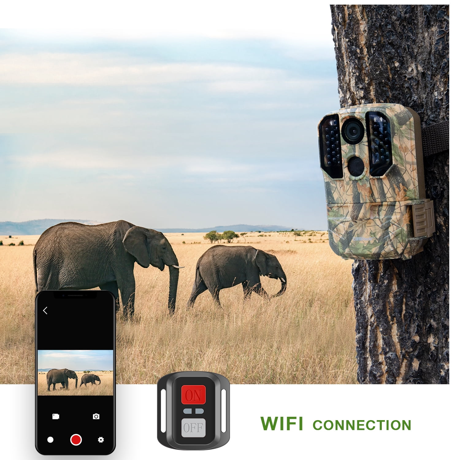 CAMPARK WiFi Trail Camera 24MP 1296P Bluetooth Game Hunting Deer Camera Night Vision Waterproof IP66 Motion Activated