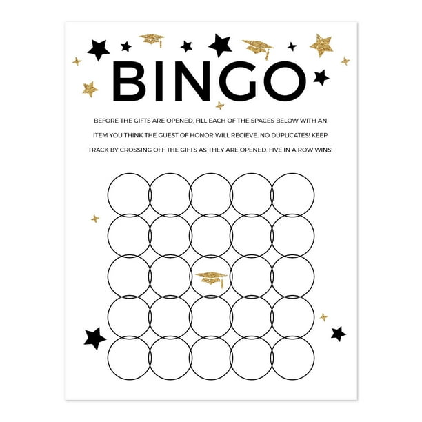 white and gold glittering graduation graduation bingo