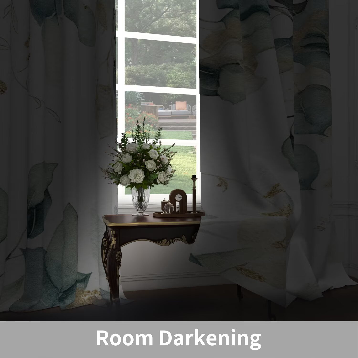 Lfeey Plant Printed White Curtains, Room Darkening for Bedroom Living Room Decor, Rod Pocket Design, 63 Inch Length, 2 Panels