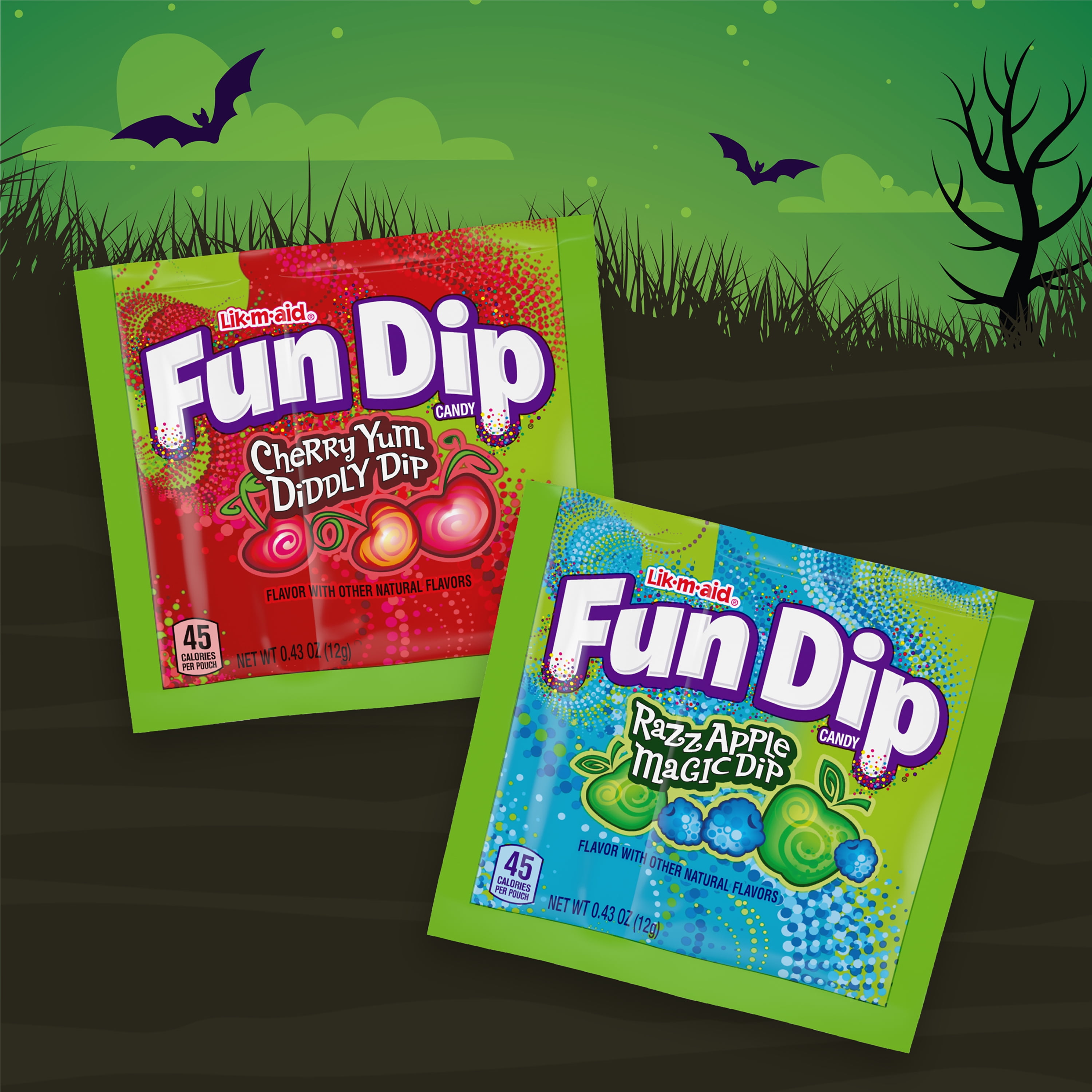Fun Dip Razz Apple Magic Dip & Cherry Yum Diddly, Halloween Candy, 44 Count, 18.9 oz Box