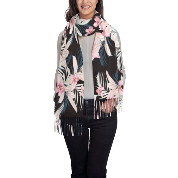 Rateoe Orchids Flowers Women's Traditional Scarf Wrap Tassel Shawl Fringes Neck Head Shawl Retro Scarf