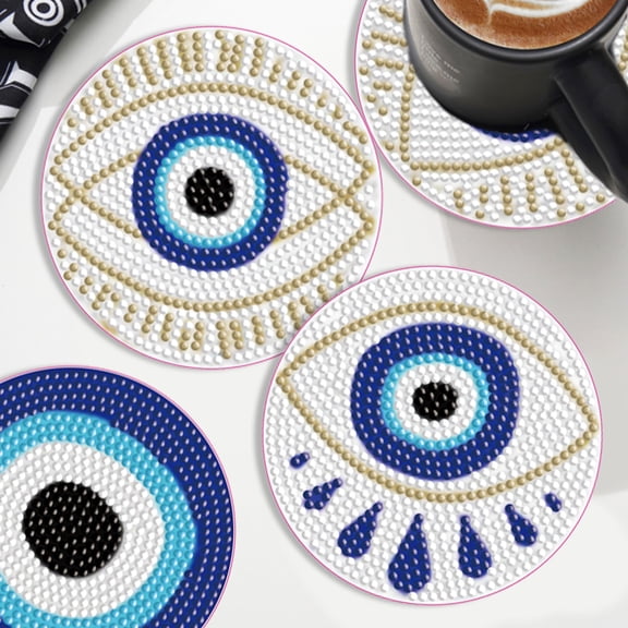 6pcs DIY Diamond Painting Coaster Kit with Eye and Finger Designs and Stand, Perfect for Home Decor and Gift Giving