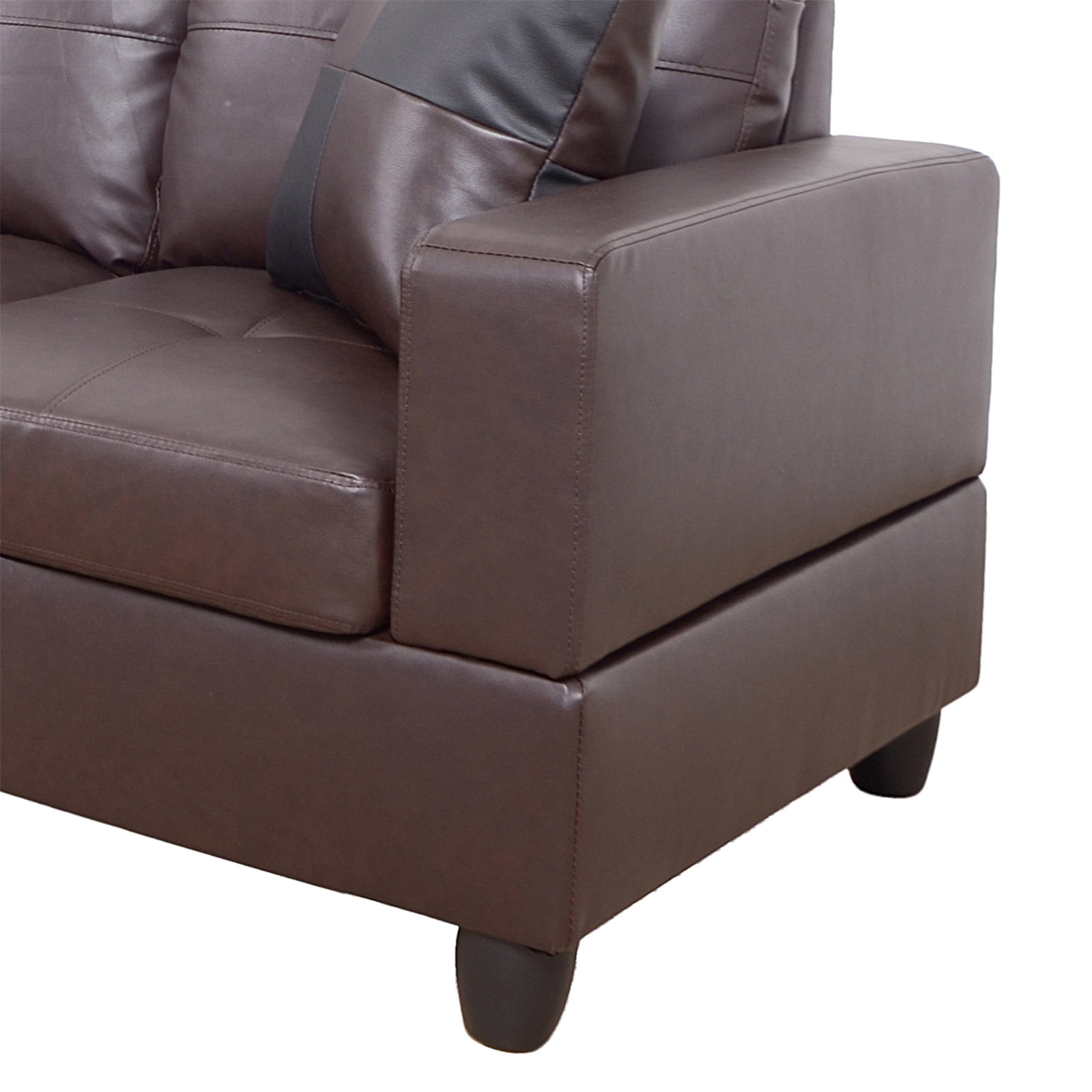 Hommoo Faux Leather L-Shaped Sectional Sofa, Living Room Furniture Sets, Modern 4-Seat Couches and Sofas Set for Home& Office, Brown(No Ottomans)
