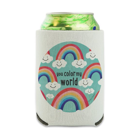 You Color My World Rainbows Happy Clouds Can Cooler - Drink Sleeve Hugger Collapsible Insulator - Beverage Insulated Holder