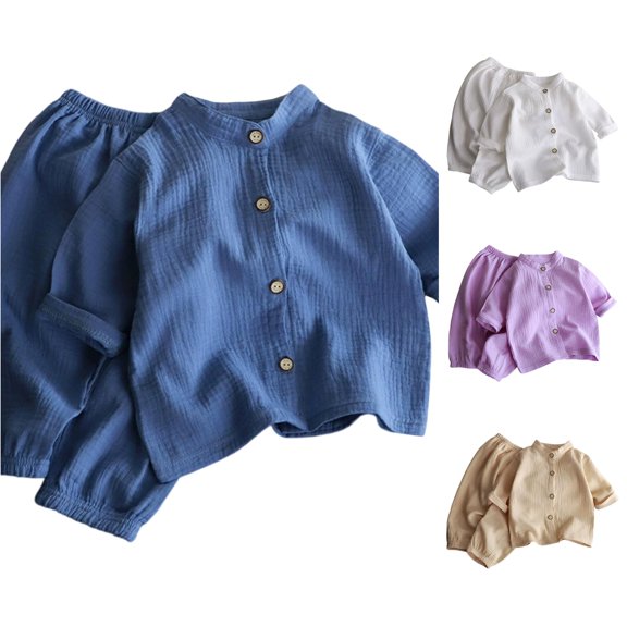 Ulitacool Boys Outfits Summer Stand Collar Short Sleeve Cartoon Prints T Shirts Pants Fashion Toddler Playsuit 18-24 Months Blue