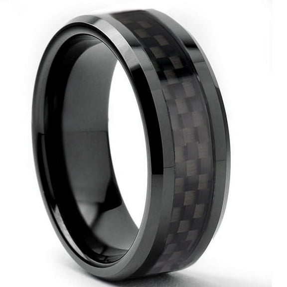 Tungsten Wedding Band Ring 8mm Men's Engagement with Black Carbon Fiber Inlay