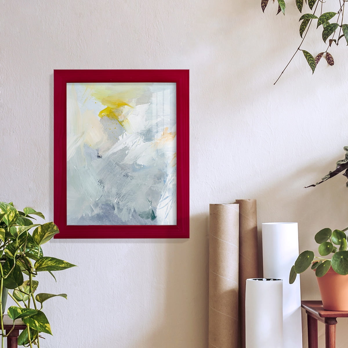 Canary and Sky II - Framed Print w/glass - Cherry Red
