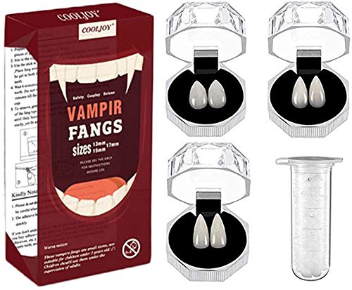 Bosue Halloween Decorations vampire teeth for kids 3pair adults vampire fangs Accessory Fake Dentures false teeth for Cosplay Party Props Halloween Fancy Dress with dentures box