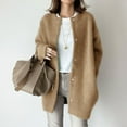 thumbnail image 2 of Kaondbfi Cardigan for Women, Korean Wool Coat Slim Trench Long Coat Fall Winter Elegant Round Neck Straight Korean Coat Mid Long Wool Overcoat Womens Winter Coat, 2 of 5