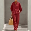 thumbnail image 3 of Textilo Women's Cotton Linen 2 Piece Sets Batwing Sleeve Shirt and Wide Leg Pants Outfit Button V Neck Sets Travel Summer Trendy Vacation Loose-Fit Casual Tracksuit,Wine M, 3 of 6