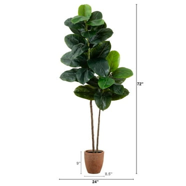 Nearly Natural 6ft. Artificial Rubber Tree in Decorative Planter with Real Touch Leaves