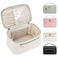 thumbnail image 1 of Bolsa De Cosméticos De Viaje De Gran Capacidad, Bolsa De Cosméticos Portátil De Cuero Resistente Al Agua, Neceser Multifuncional Para Mujer Con Asa. (blanquecino), 1 of 7