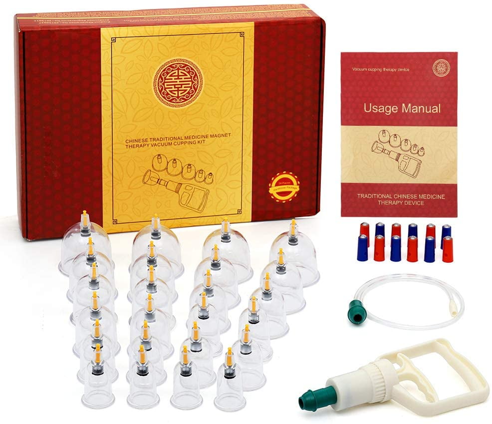 Haitral Cupping Therapy, Chinese Acupoint Cupping Set Cellulite Cupping Suction with Vacuum Magnetic Massage Back Pain Relief, 24 Cups