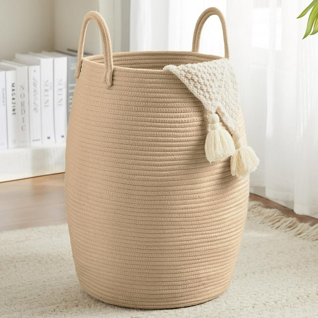 Canasto para ropa Fiona's Magic tejido alto en yute marrón de 65L