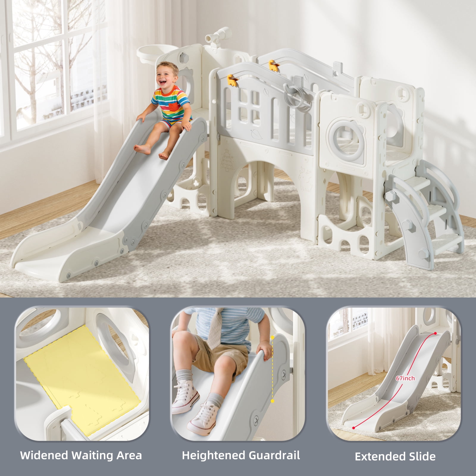 XJD 11 in 1 Toddler Slide PlaySet for kids indoor/outdoor for Toddlers Age 1-3, Gray