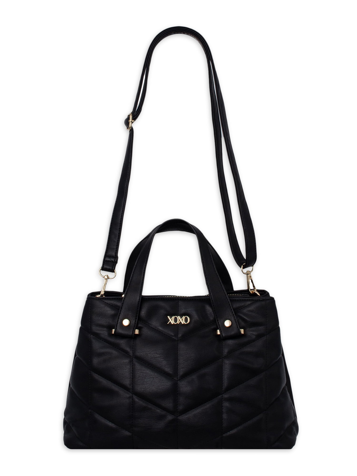 XOXO Women’s Black Chevron Vegan Leather Quilted Everyday Satchel Bag withAdjustable Strap