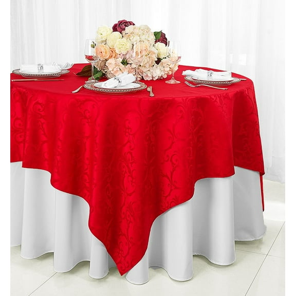 Wedding Linens Inc. 72"x72" Square Versailles Damask Jacquard Polyester Linen Tablecloth Table Overlays Toppers - Red