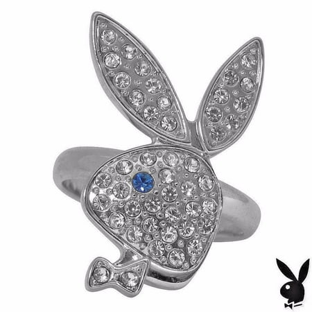 - Playboy Ring Bunny Logo Swarovski Crystals Adjustable Size 5.5 - 9 Jewellery HTF