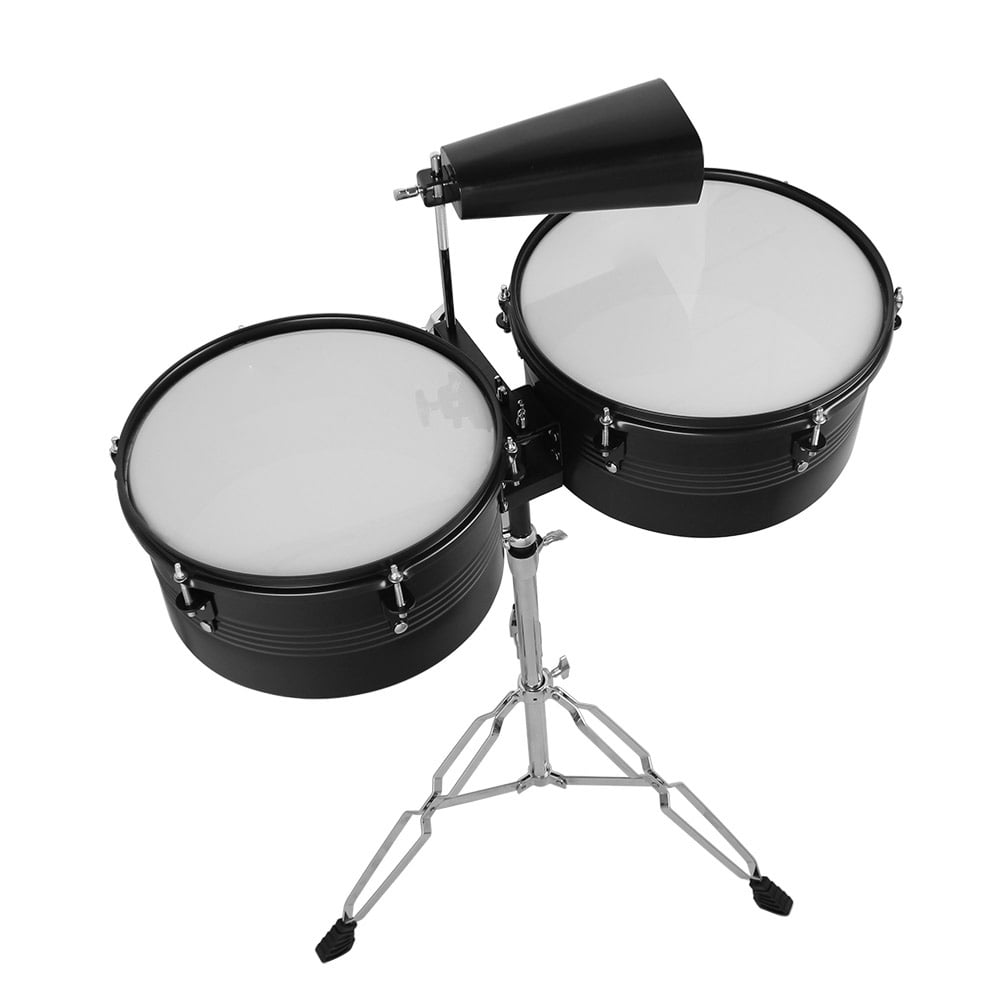 Topcobe Timbales Drum Set with Stand & Cowbell, Black
