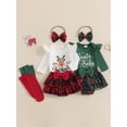 thumbnail image 3 of Gupgi Christmas Infant Girl Outfit 3Pcs Baby Letter Print Ruffle Long Sleeve Romper+Plaid Layered Ruffle Shorts+Socks, 3 of 9