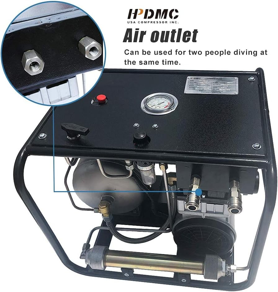 HPDMC SCU80E Hookah Dive System - 110V Oil-Free Electric Air Compressor with 50 FT Hose & Regulator for Snorkeling & Scuba