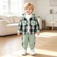 thumbnail image 2 of RMGVDSD Toddler Boys Fall Clothes Plaid Shirt Hooded Sweatshirt With Pocket Long Sleeve Jacket Tops And Casual Pants Two Piece Outfits Set 12-18 Months, 2 of 9