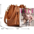 thumbnail image 4 of LHSHIDU Womens Mini Bucket Bag Leather Drawstring Handbag Tassel Shoulder Purse Retro Crossbody Wallet with Adjustable Straps, 4 of 7
