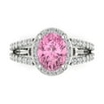 thumbnail image 2 of 2.78ct oval cut pink Zircon 18k white gold halo Bridal Wedding Engagement Promise Anniversary Ring for Women size 6, 2 of 7