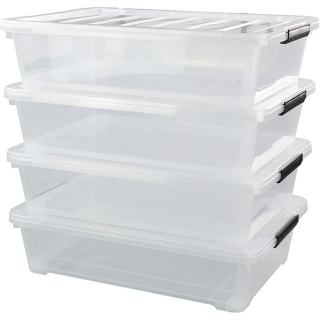 Bilot 4Pack 40 Quart Large Plastic Under Bed Storage Bin, Underbed Box