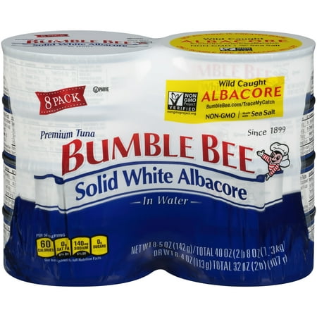 (8 Cans) Bumble Bee Solid White Albacore Tuna in Water, 5oz, High Protein Food and