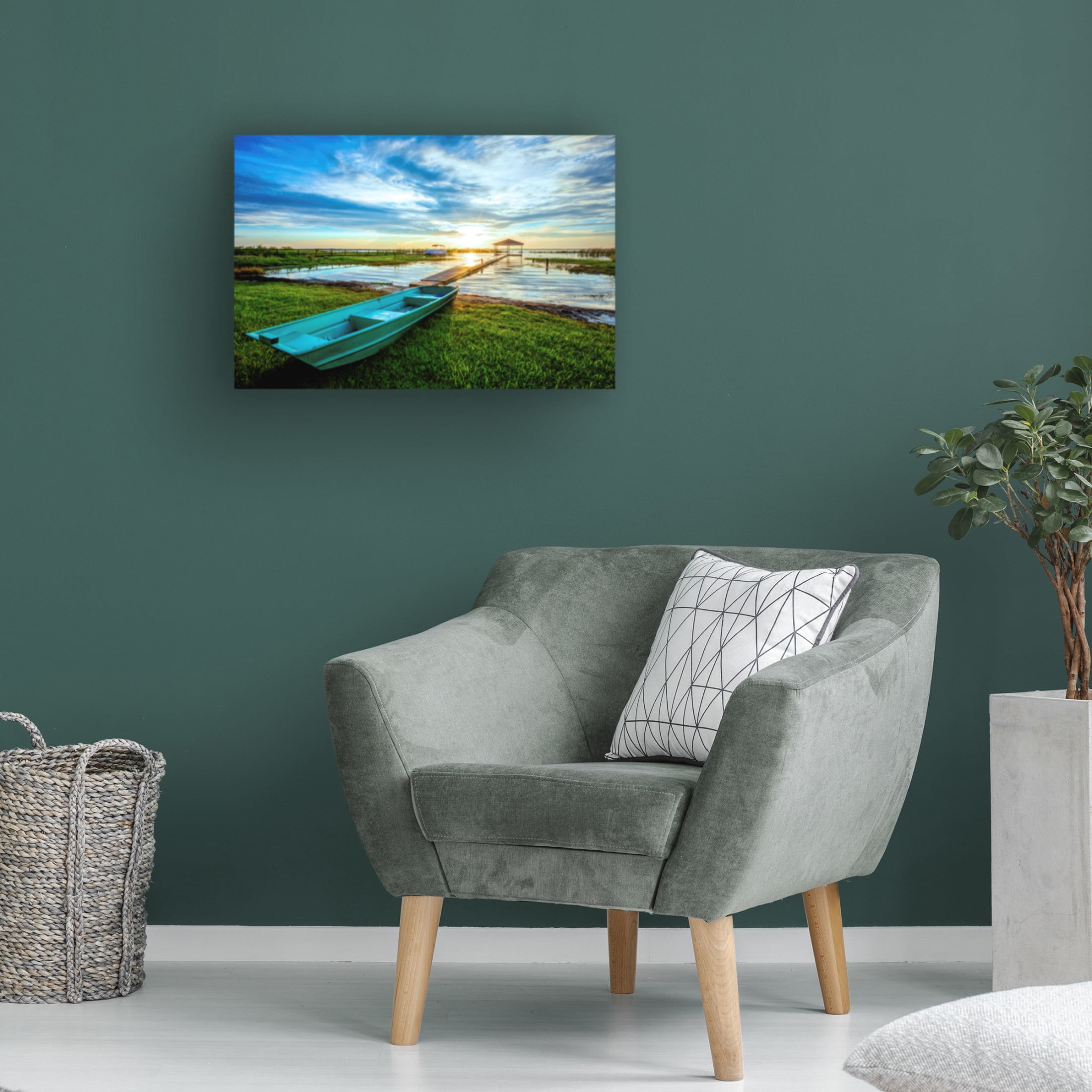 Canvas Wall Art - Celebrate Life Gallery 'Rowboat at the Waters Edge' Wall Art for Living Room, Bedroom, or Office Décor by Trademark Fine Art - 47 x 30 Inches