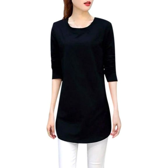 Women's O-Neck Long Shirts Casual Long Sleeve Tops Fashion Women T Shirt Female Tops Black L