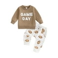 thumbnail image 2 of Elippeo Toddler Boys Fall Outfits Fuzzy Letter Embroidery Long Sleeve Sweatshirts and Rugby Print Long Pants 2Pcs Clothes Set 6 12 18 24 Months 3 Years, 2 of 9