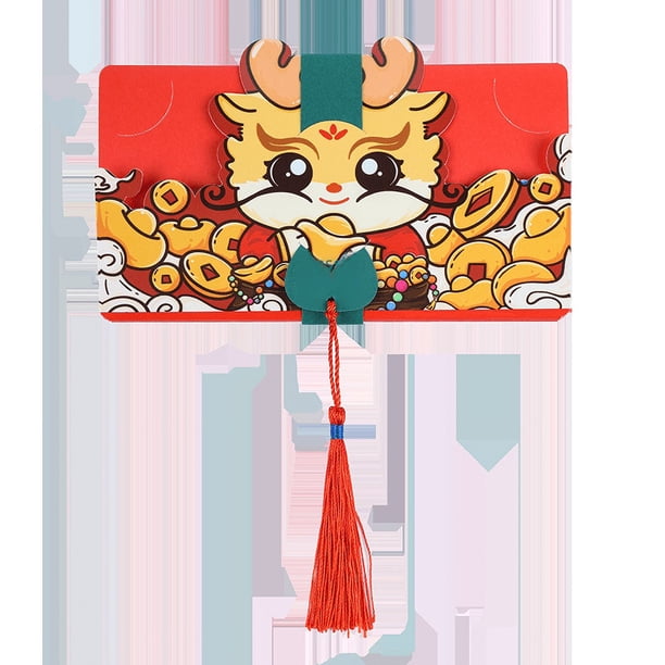 Sobre rojo de Año Nuevo con forma de dragón, sobre rojo de dibujos animados, personalizado, creativo, lindo, grande, regalo de dinero de la suerte, sello