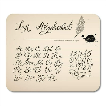 SIDONKU Old Signature Hand Drawn Classic Alphabet Letters and Numbers Ink Cursive French Mousepad Mouse Pad Mouse Mat 9x10