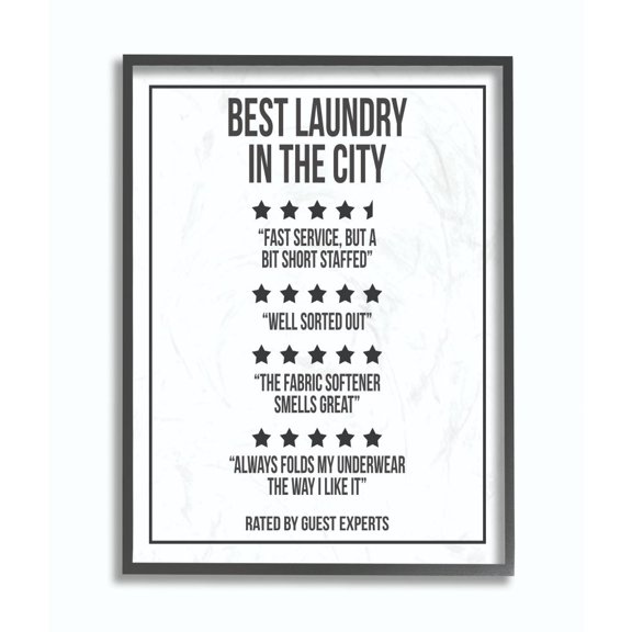 Stupell Industries Five Star Laundry Funny Word Black And White Design Framed Giclee Texturized Art by Daphne Polselli