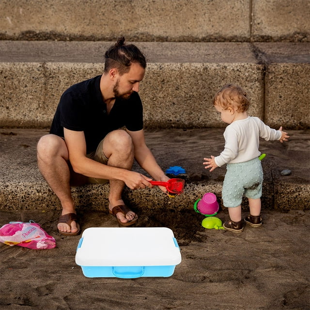 TAILTOSS Bac à Sable pour Enfants en ABS avec Couvercle, Conception Portative, Jeu Extérieur, Transport, Lot de 1