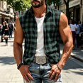 thumbnail image 6 of Atkumj Plaid Vest for Men Versatile Turn Down Collar Button Up Vest Fashion Loose Color Block Sleeveless Shirts for Men for Relaxed Daily Outfit S, 6 of 8