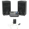 Samson Expedition XP800 800w Portable 8" PA DJ Speakers+Powered Mixer+Headset