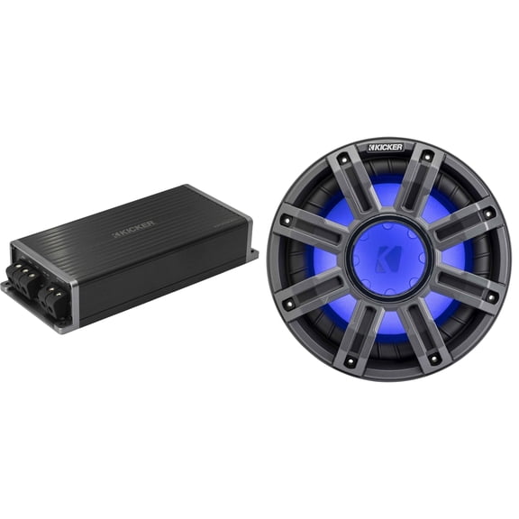 Kicker Marine KPX500.1 Powersports Amp & 10" 4 Ohm Premium Marine Subwoofer (Charcoal Grill )