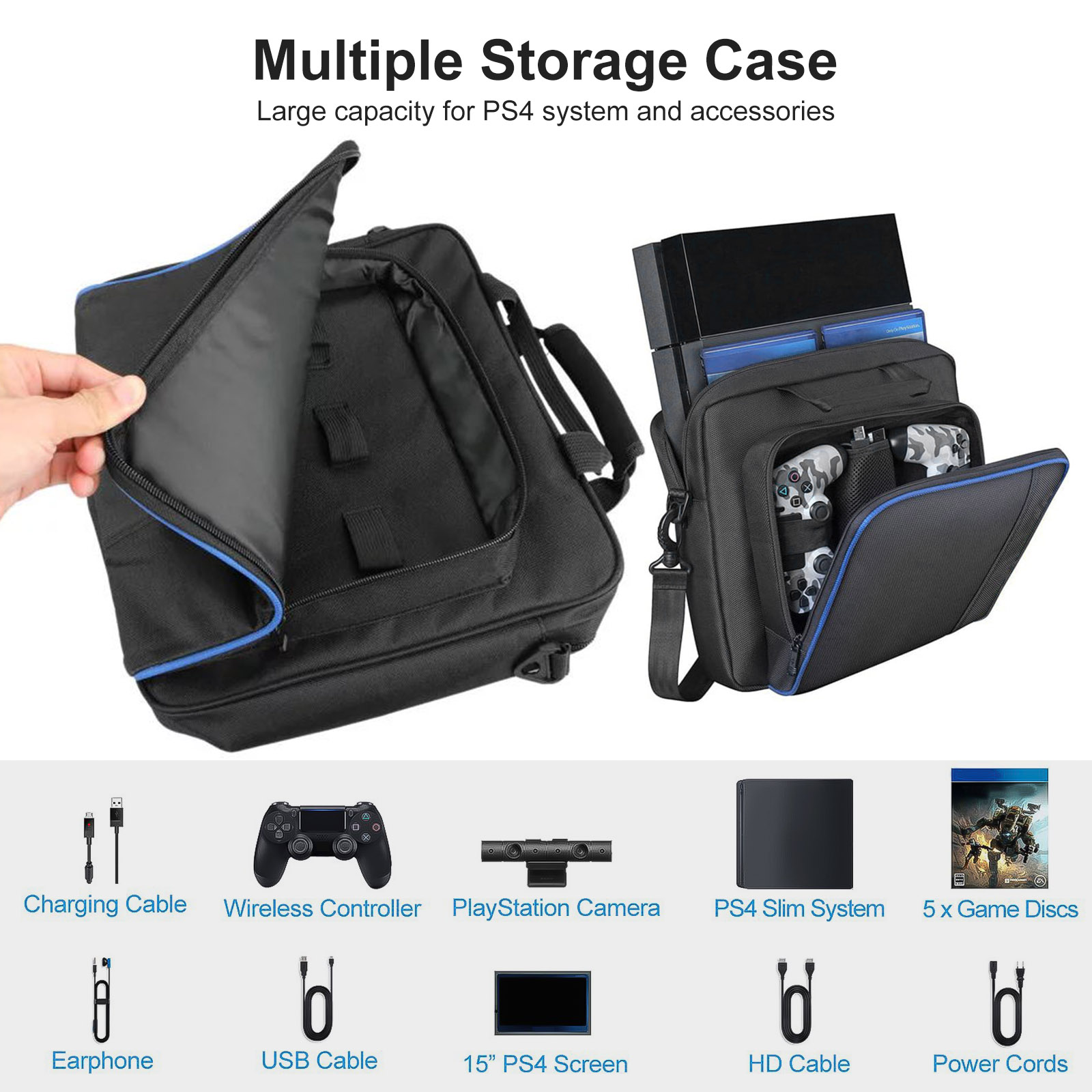 TSV Carrying Case Fit for PS4, PS4 Slim Console, Gaming Travel Case Handbag Fit for Sony PlayStation 4 Accessories, Portable Waterproof Shoulder Bag - image 2 of 9
