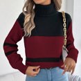 thumbnail image 5 of Daiosportswear Women's Turtleneck Sweater Fall Winter Chunky Knitted Pullover High Low Hem Trendy Basic Jumper Top Wine, 5 of 8